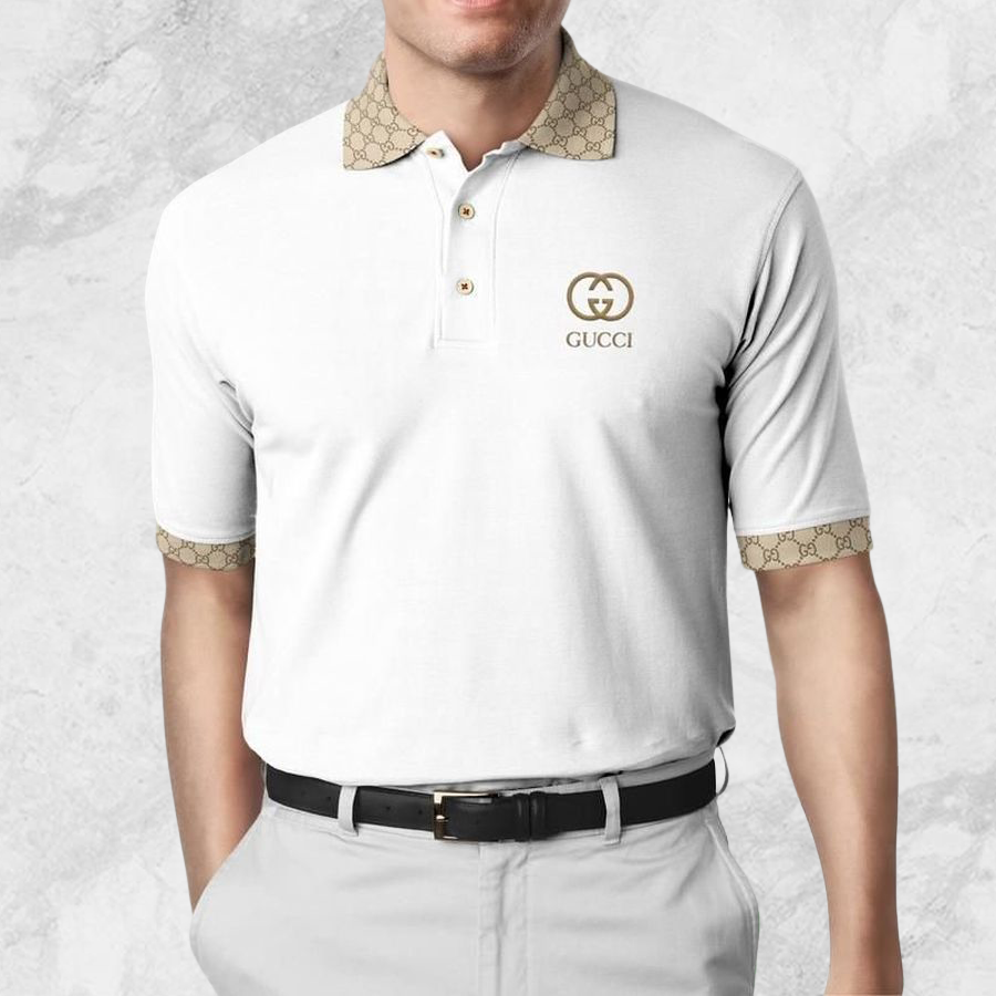 Limited Edition Gucci Basic White Collar Pattern Polo Shirt CSPL-D0035 ...